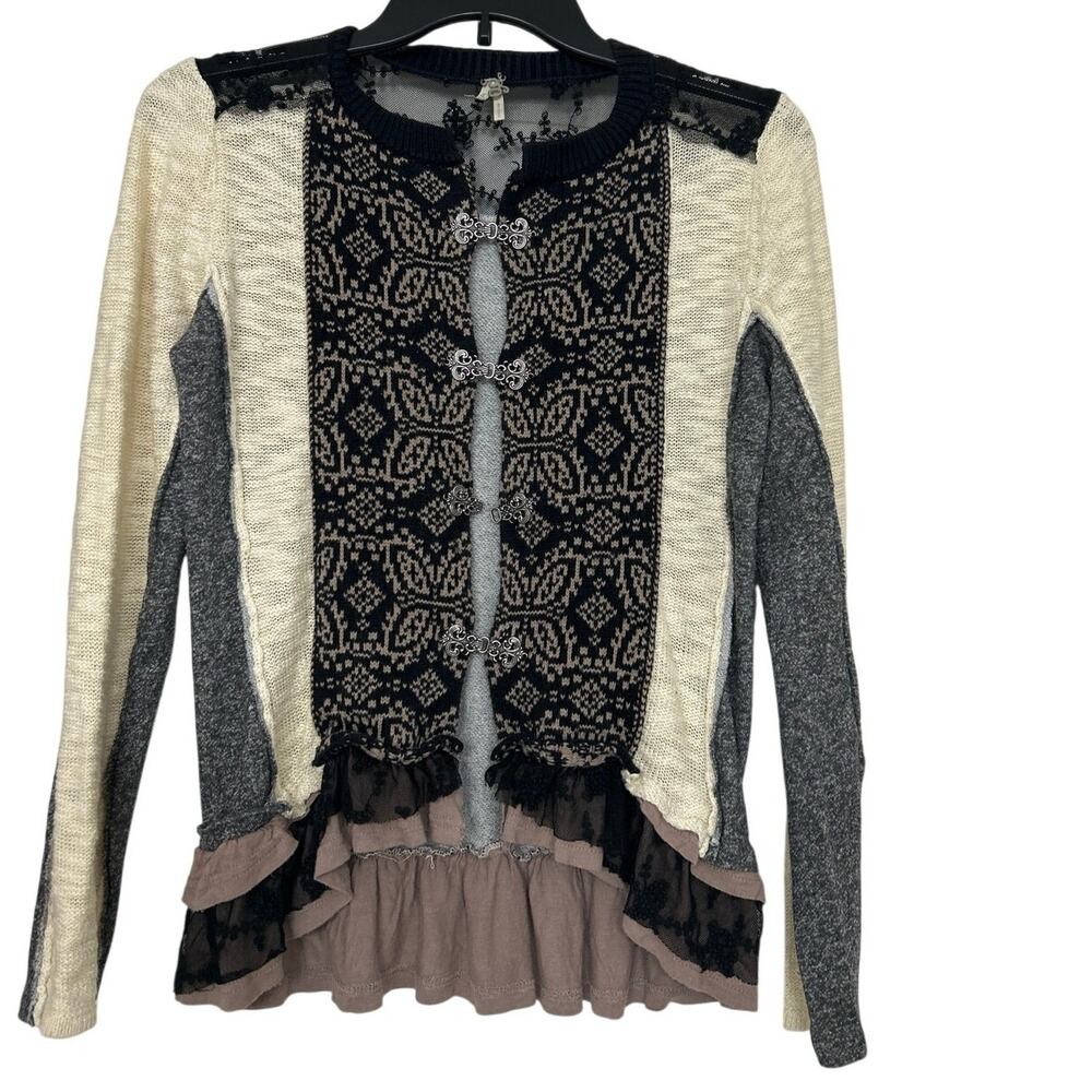 Whimsigoth Lace Ruffle Cardigan Top Romantic Boho Indie Cottagecore Small